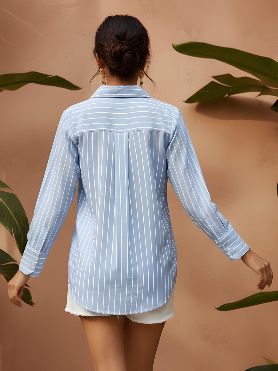 Smart embroidered blue stripes shirt