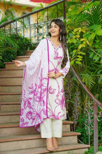 Super premium cotton suit digital printed paired with organza dupatta