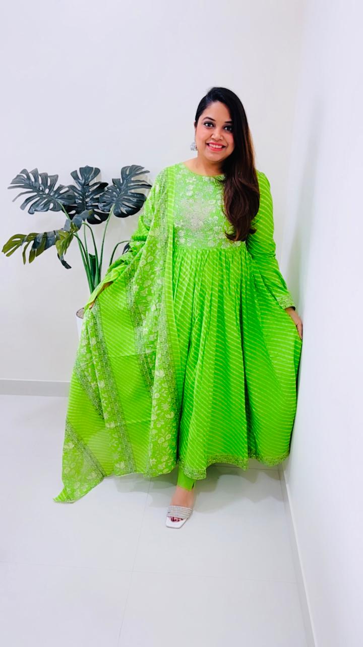 Pure cotton lehariya suit set with pretty detailing on yoke