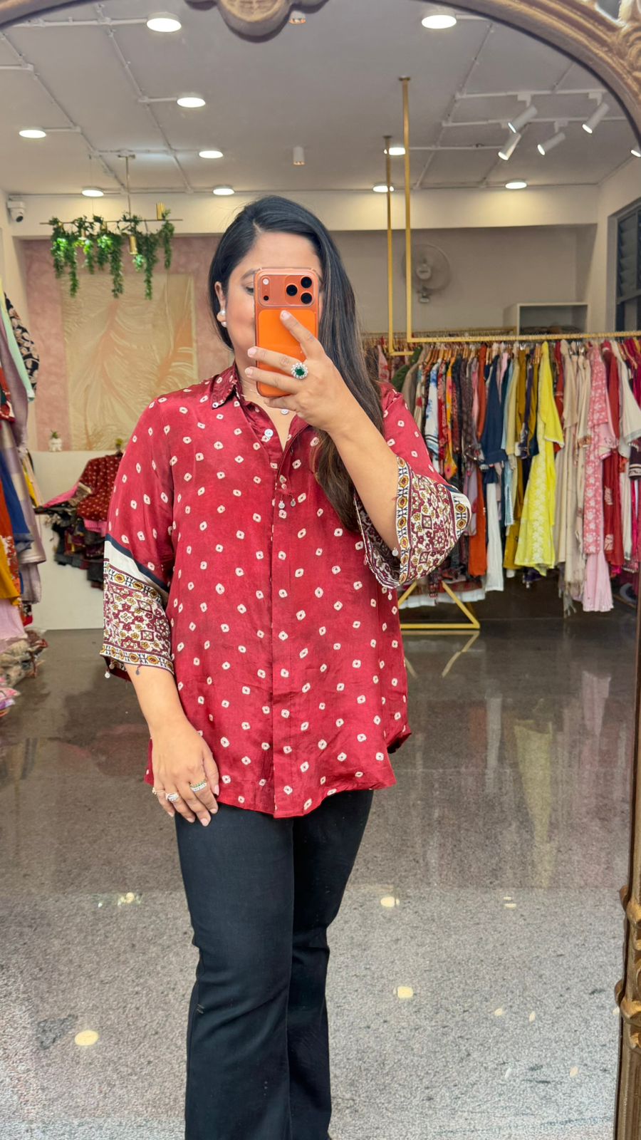 Premium crepe silk bandhani shirt