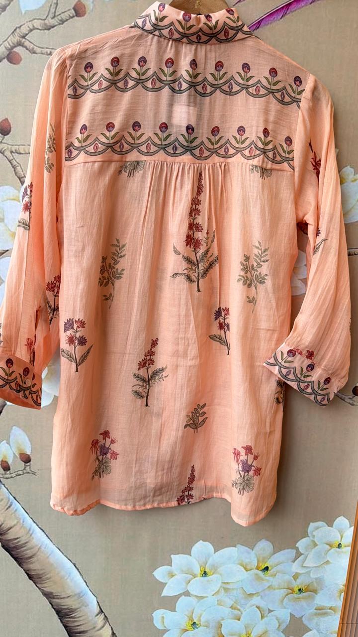 Smart Mul chanderi digital printed comes with spaghetti in peach