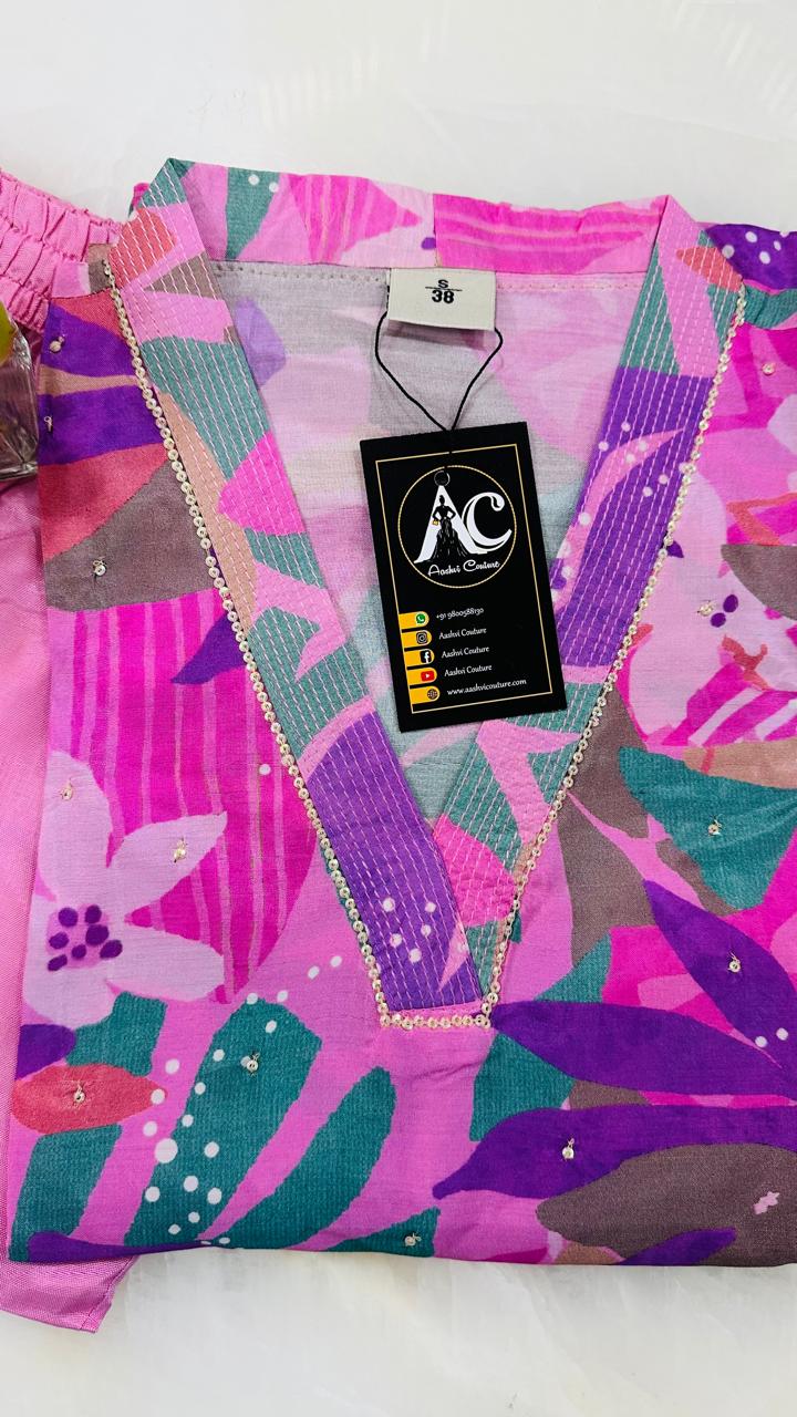 Pure butter muslin silk V neck kurta pant