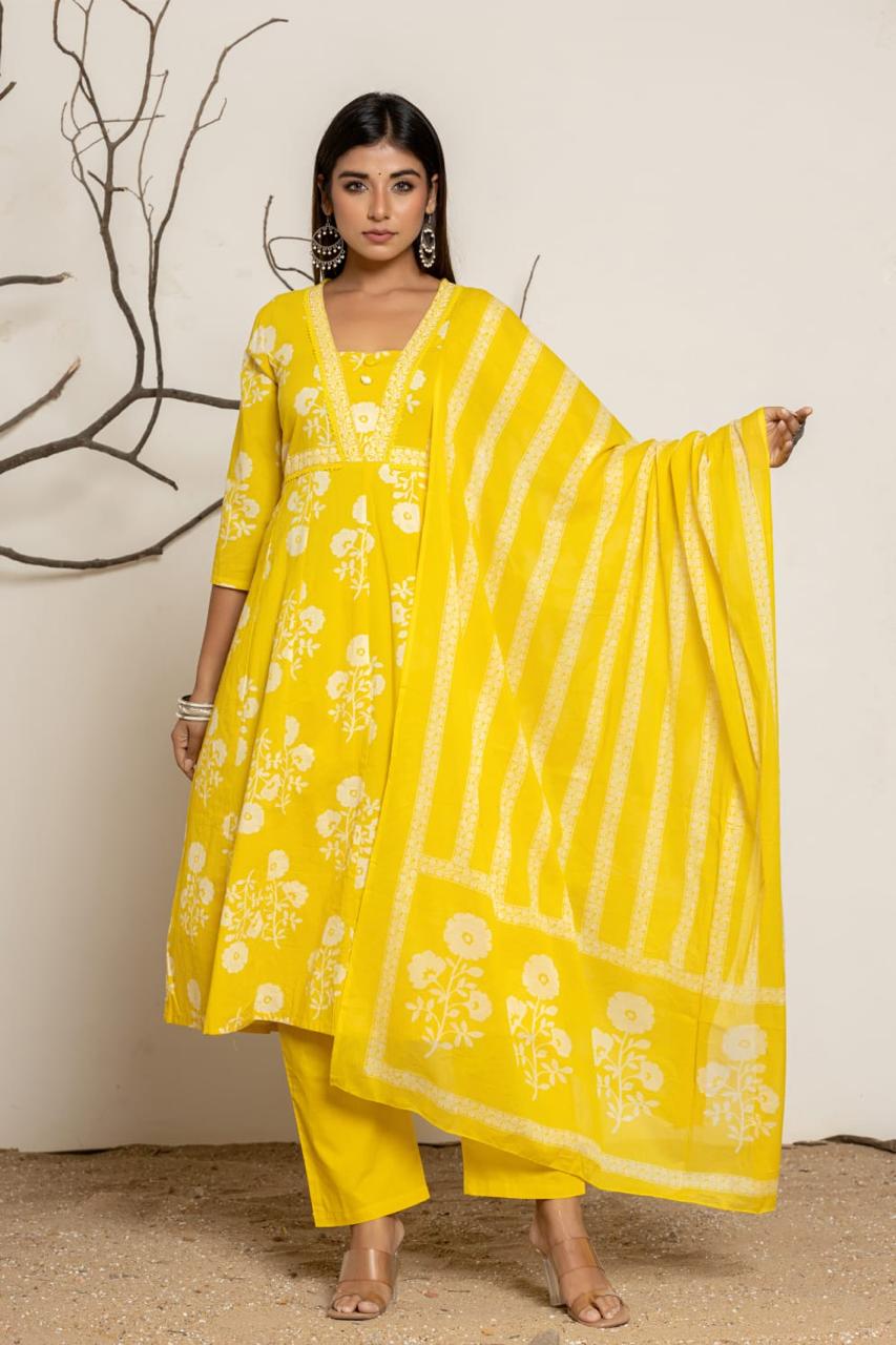 Pure cotton Anarkali suit set