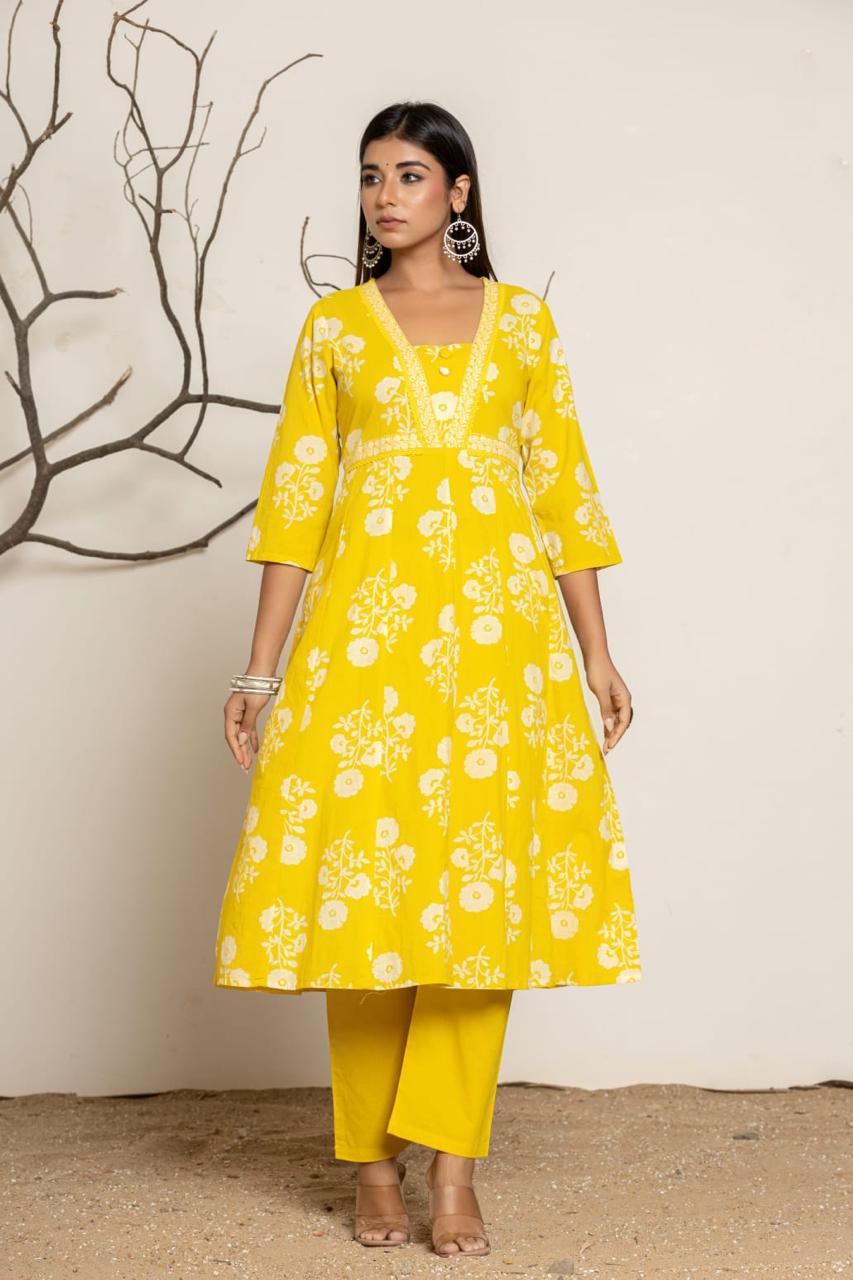 Pure cotton Anarkali suit set