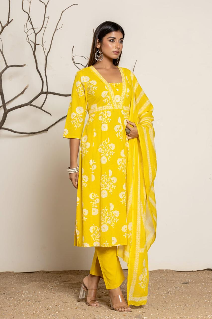 Pure cotton Anarkali suit set