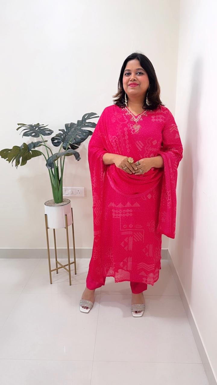 Pure chinon V neck suit set to slay this festive season