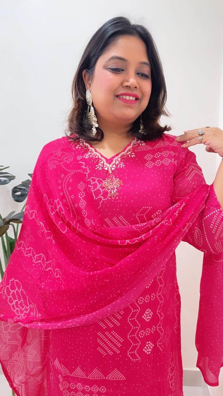 Pure chinon V neck suit set to slay this festive season