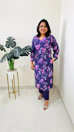 Pure crepe V neck digital printed kurta pant