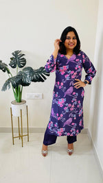 Pure crepe V neck digital printed kurta pant