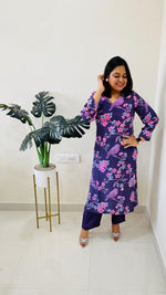 Pure crepe V neck digital printed kurta pant