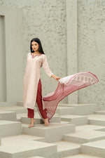 Silk suit set with lining paired with a contrast dupatta