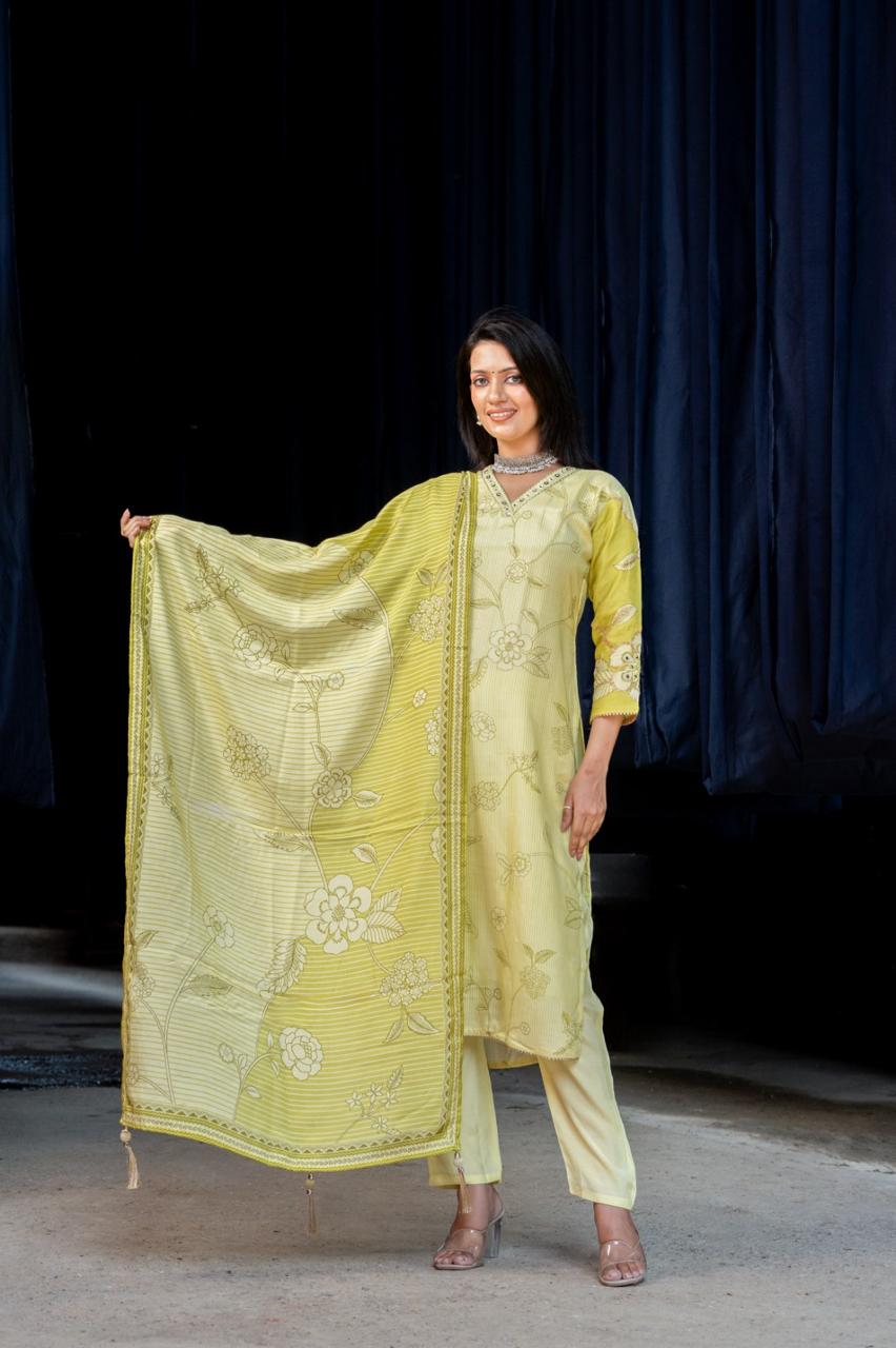 Super soft muslin silk with lining and gotta detailing suit set