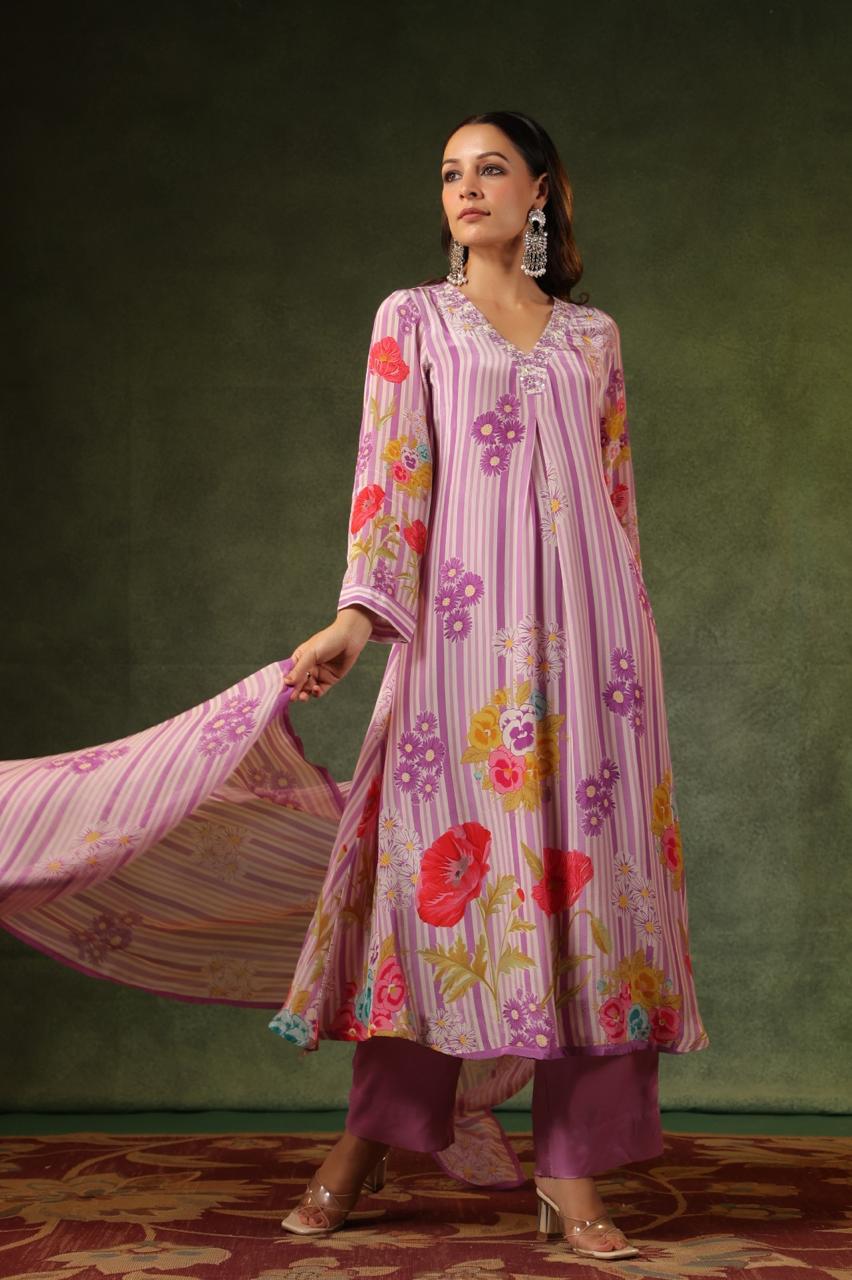 Pure muslin silk digital printed lining suit set