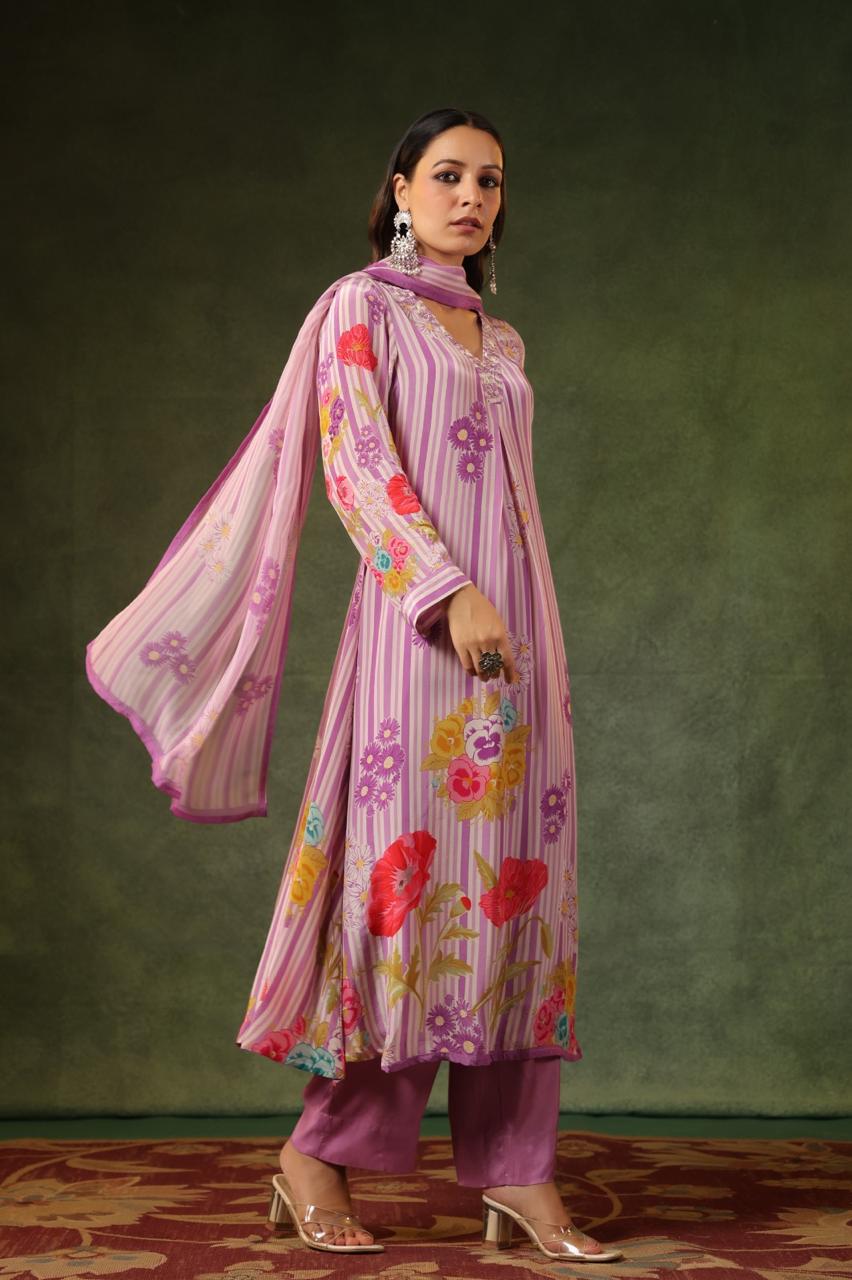 Pure muslin silk digital printed lining suit set