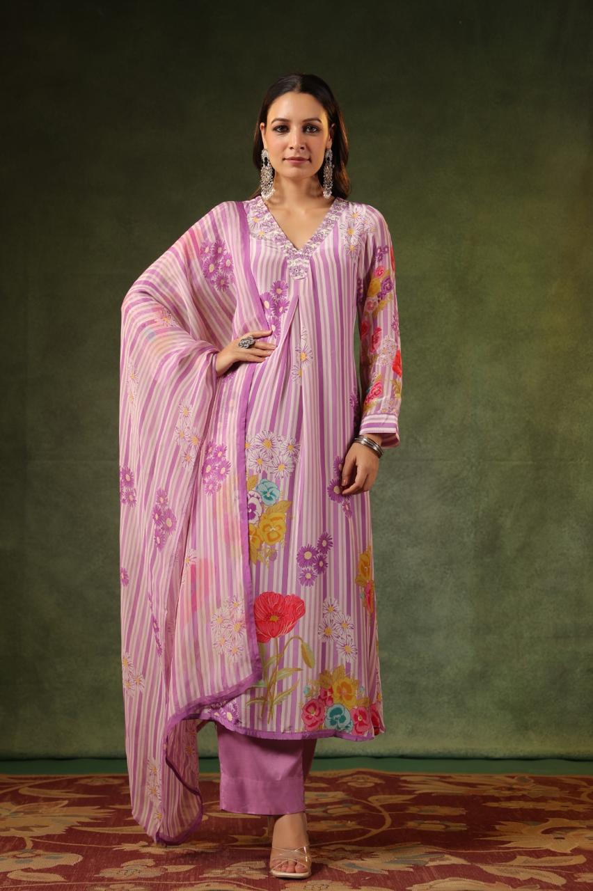 Pure muslin silk digital printed lining suit set