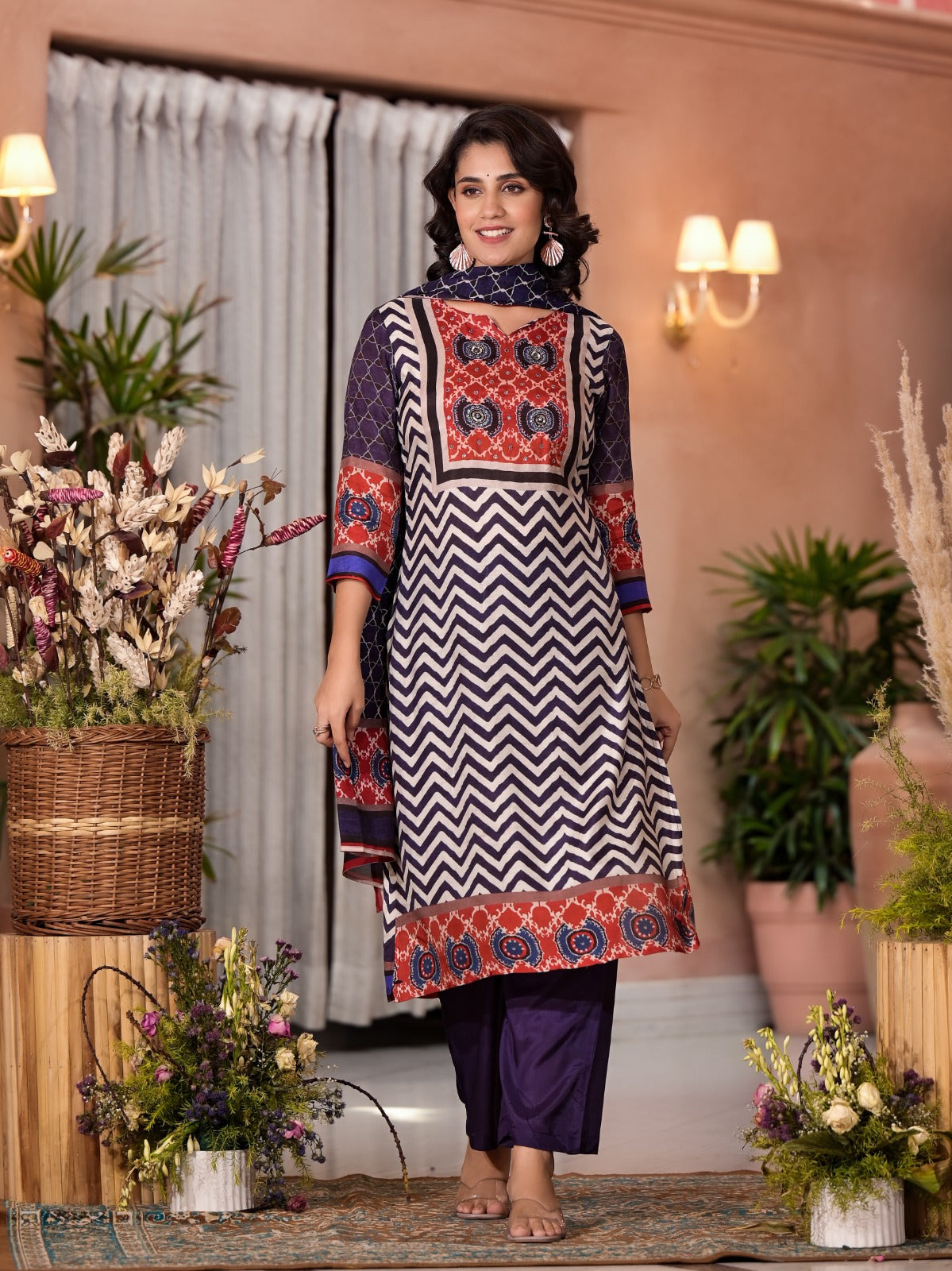 Pure muslin ajrakh suit set