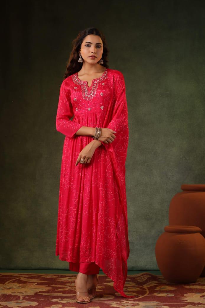 Super pretty pure chinon lining suit set in bandhani