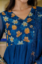 Pure organza angrakha digital print suit set in blue