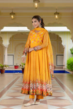 Pure organza angrakha digital print suit set in yellow