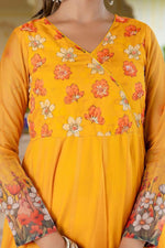 Pure organza angrakha digital print suit set in yellow