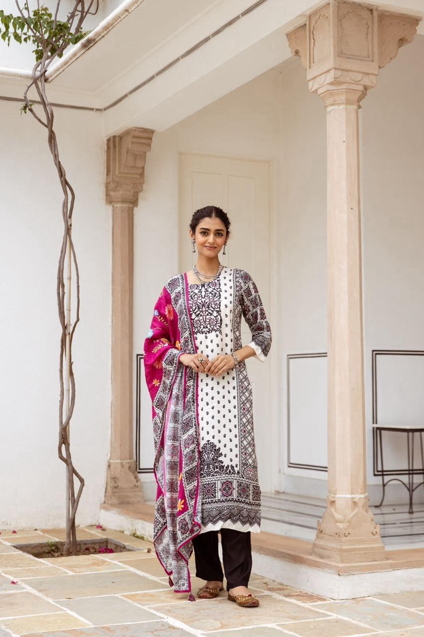 Pure muslin silk digital printed suit set
