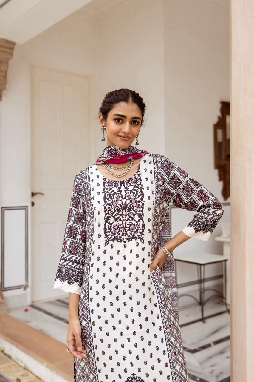 Pure muslin silk digital printed suit set