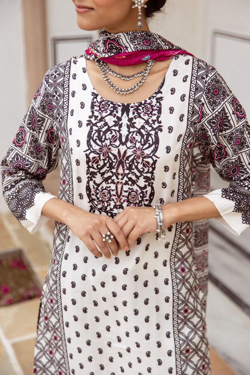 Pure muslin silk digital printed suit set