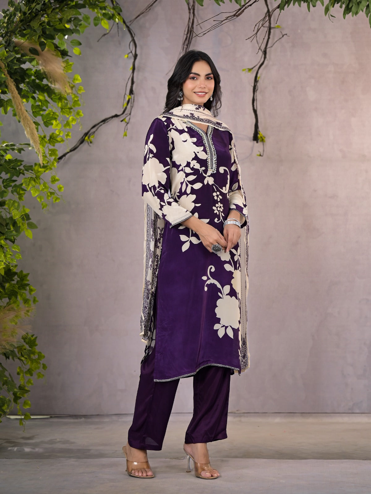 Pure muslin silk digital printed suit set