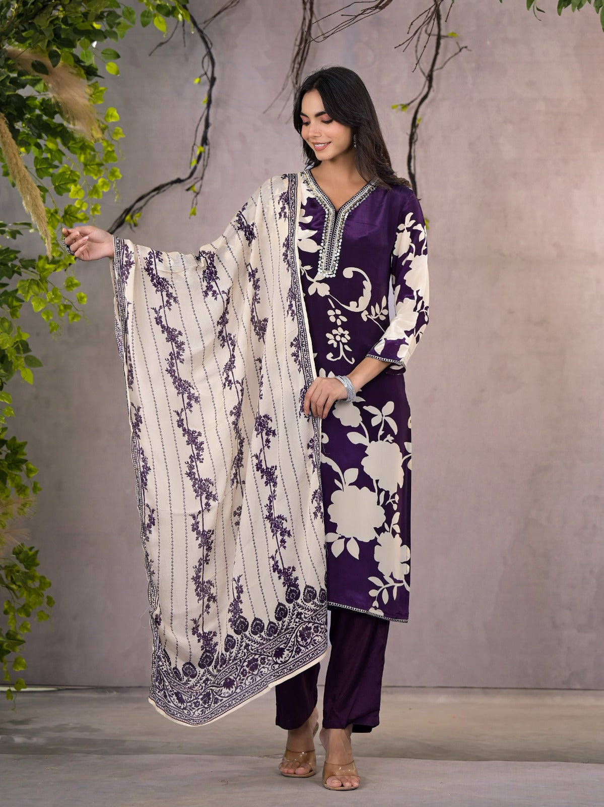 Pure muslin silk digital printed suit set