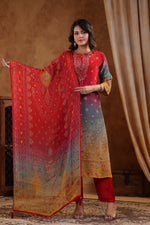 Pure crepe suit set paired with organza dupatta