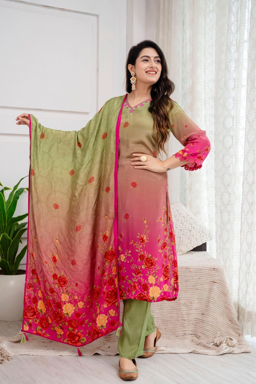 Pure crepe digital printed full suit