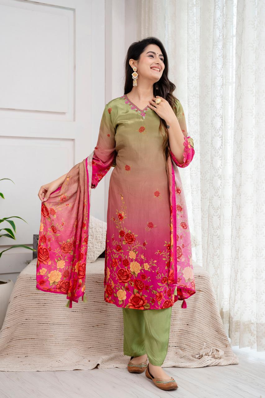 Pure crepe digital printed full suit