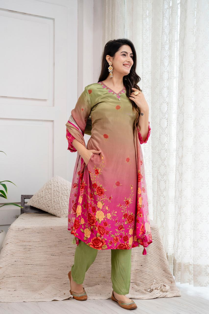 Pure crepe digital printed full suit