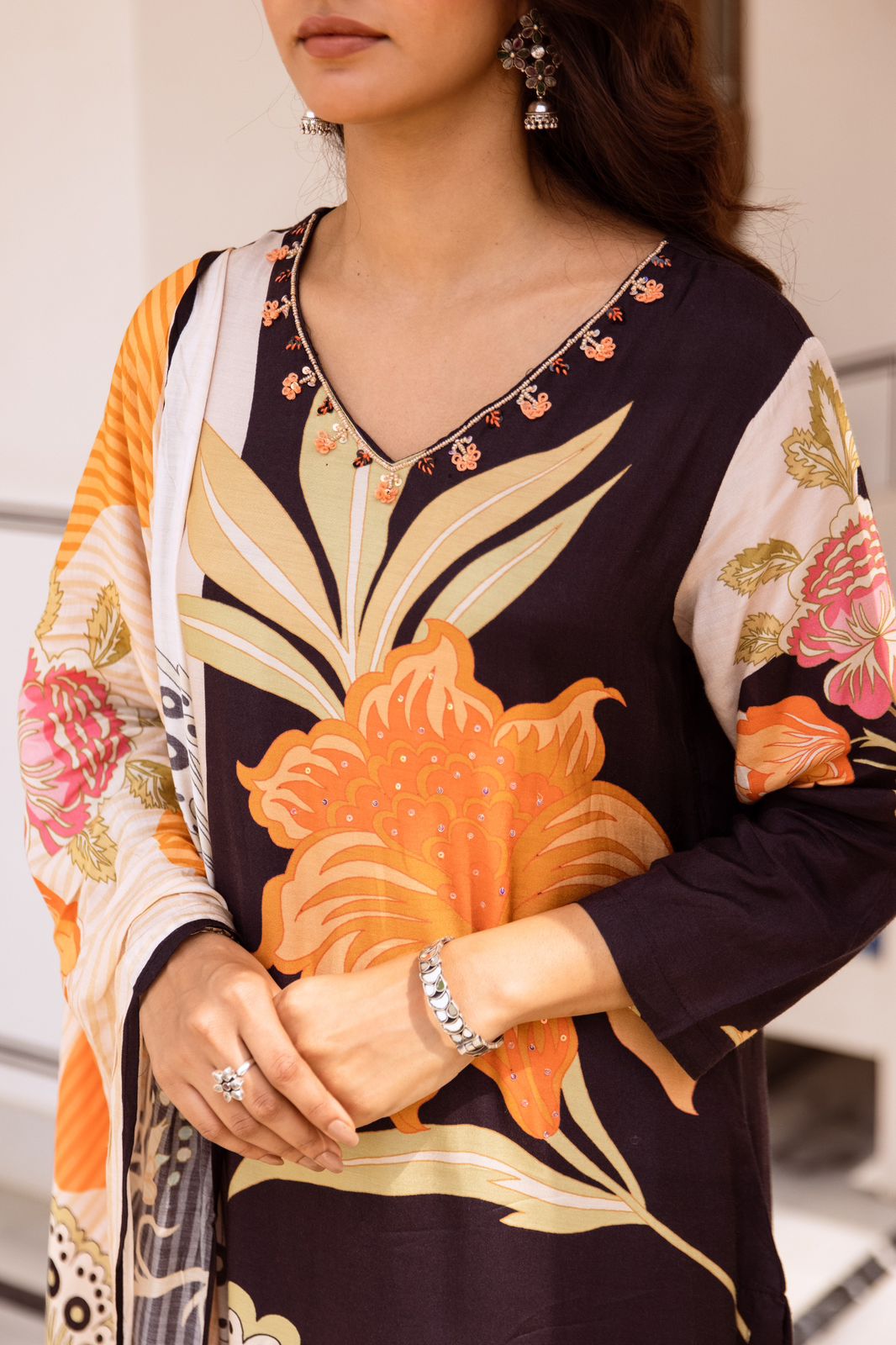 Pure muslin silk digital printed full suit