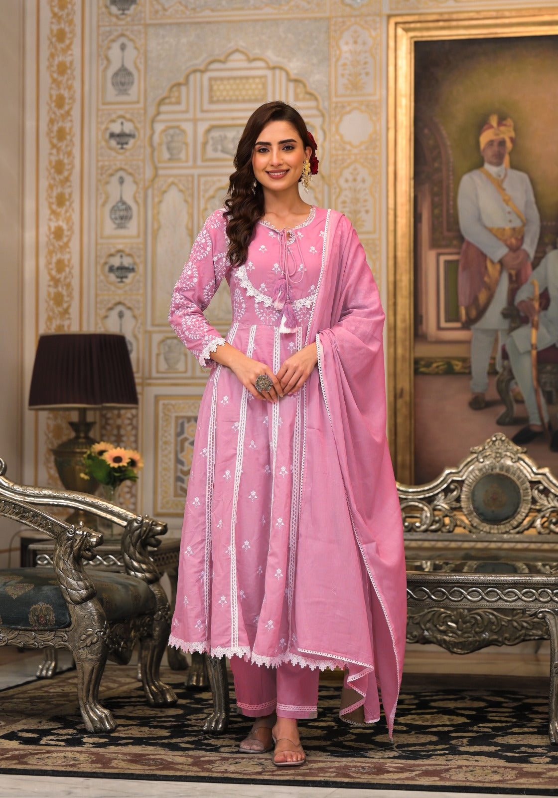 Super pretty embroidered cotton Anarkali suit set