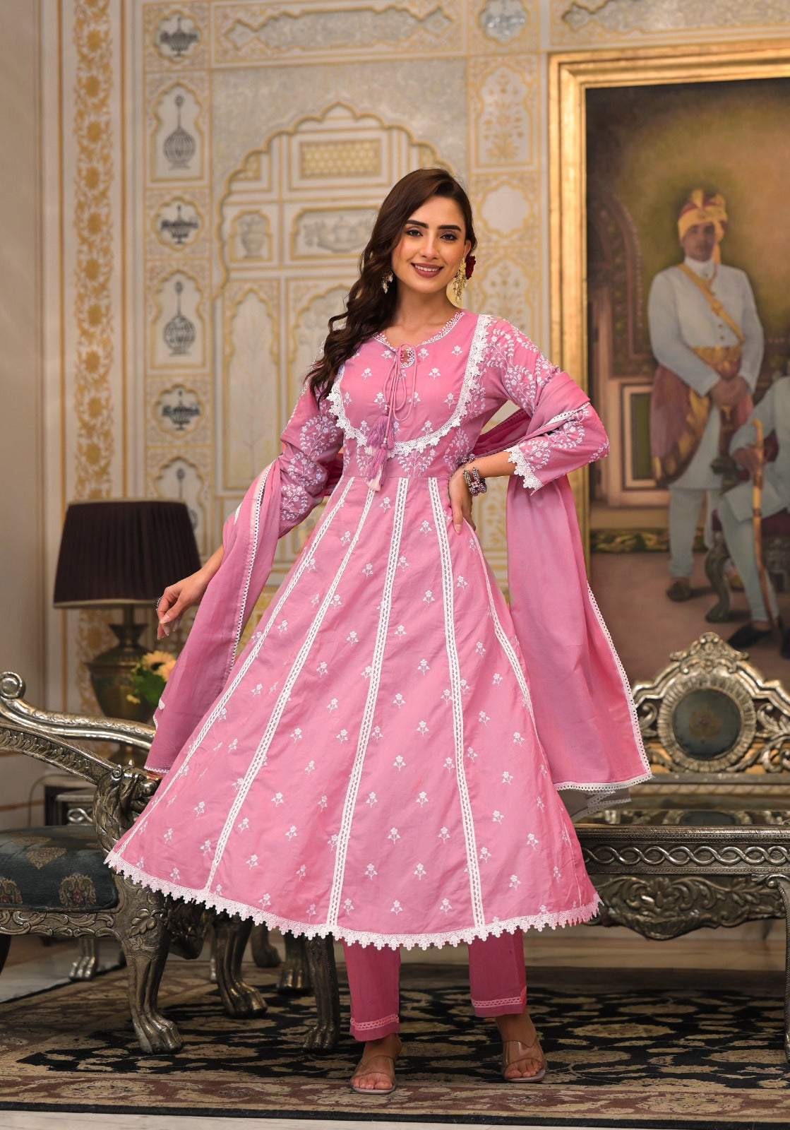 Super pretty embroidered cotton Anarkali suit set