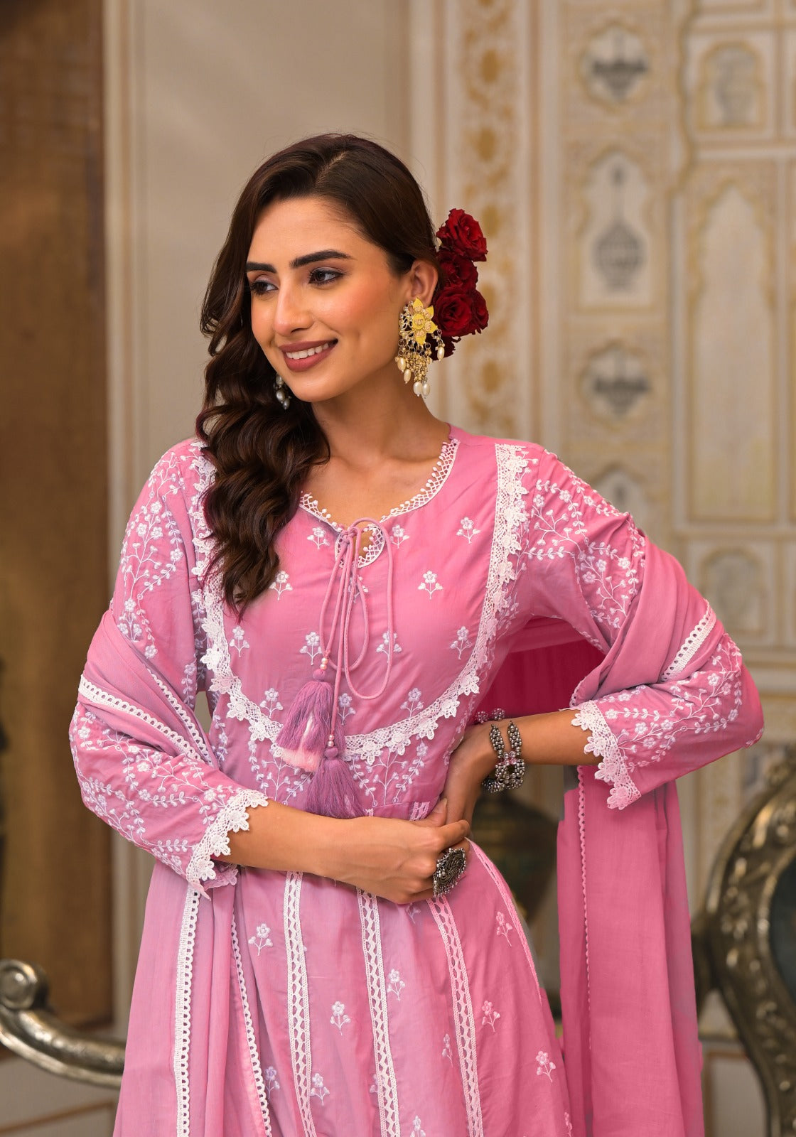 Super pretty embroidered cotton Anarkali suit set