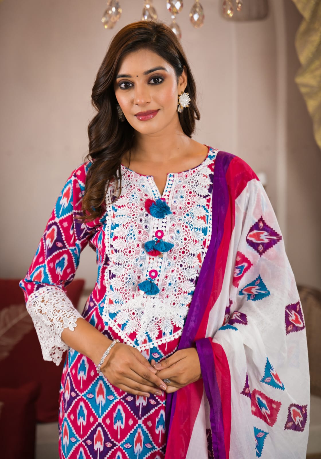 Super pretty n gorgeous cotton suit set with beautiful and heavy lace detailing