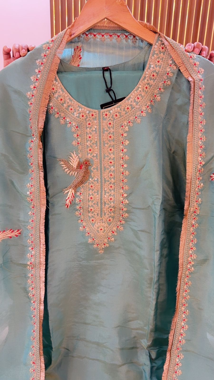 Premium shimmer tissue with heavy Zari work in green