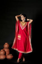 Beautiful kaftan in muslin with potli in red for this festive season