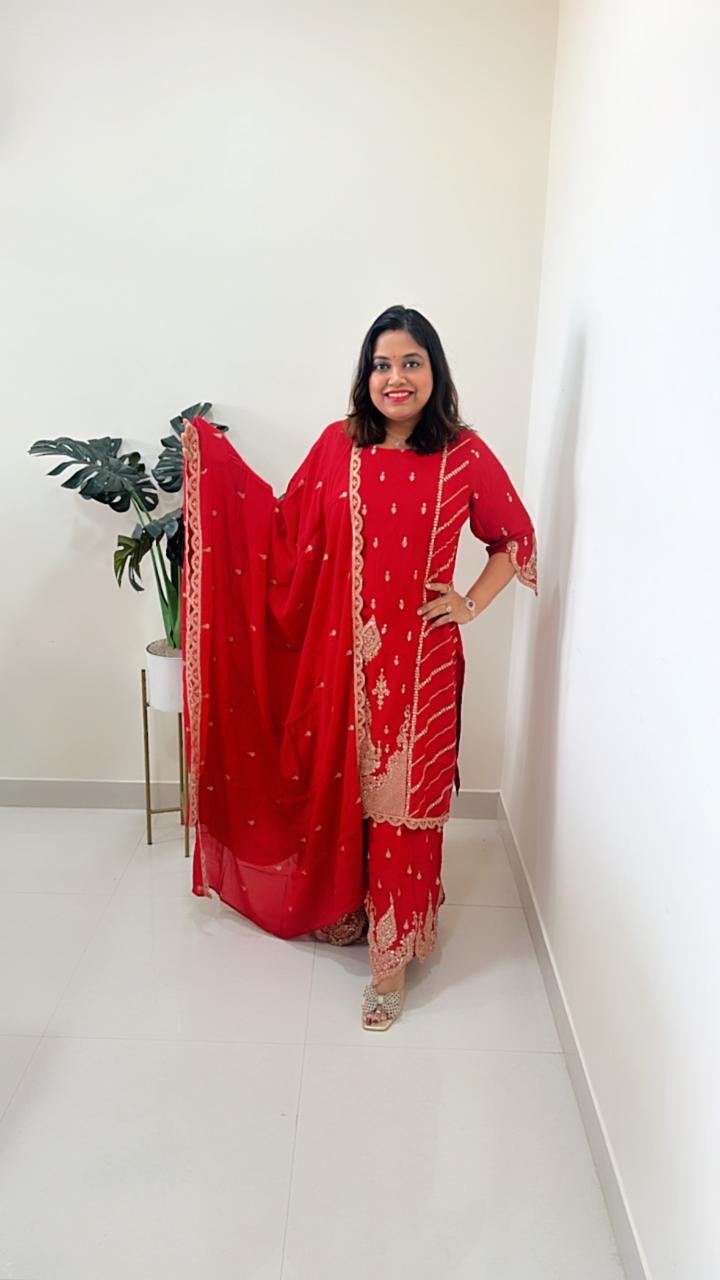 Premium Georgette with intricate hand work with heavy hand work all over