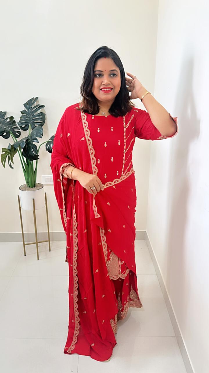 Premium Georgette with intricate hand work with heavy hand work all over