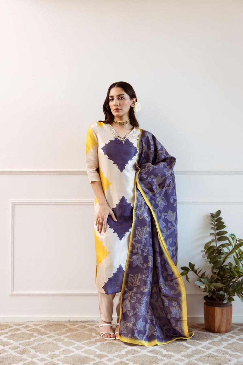 Premium shimmer tissue digital printed suit set