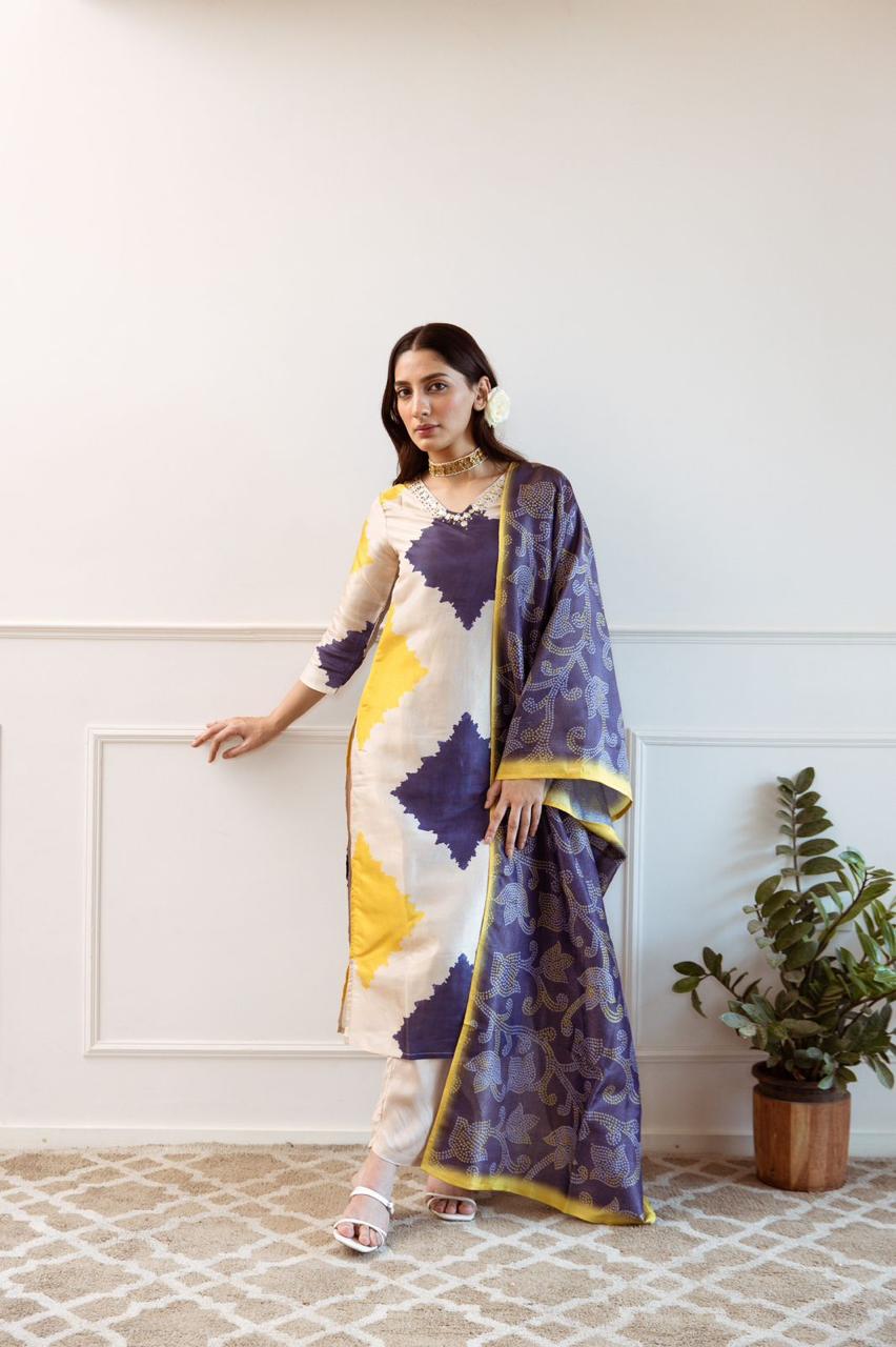 Premium shimmer tissue digital printed suit set