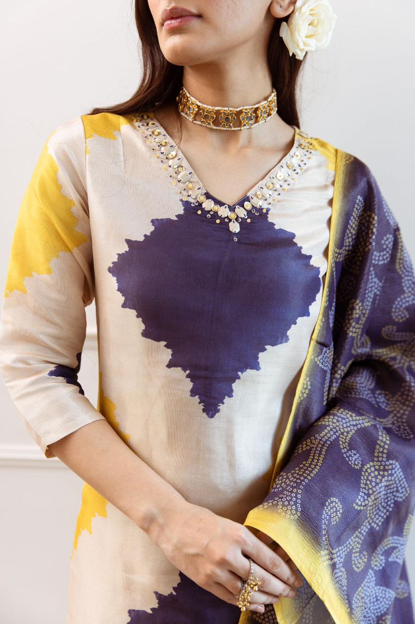 Premium shimmer tissue digital printed suit set