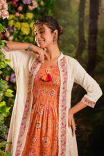 Premium rayon smocking effect dress paired with shifli jacket