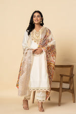 Premium Muslin embroidery paired with brasso dupatta