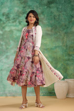 Premium rayon smocking effect dress paired with shifli jacket