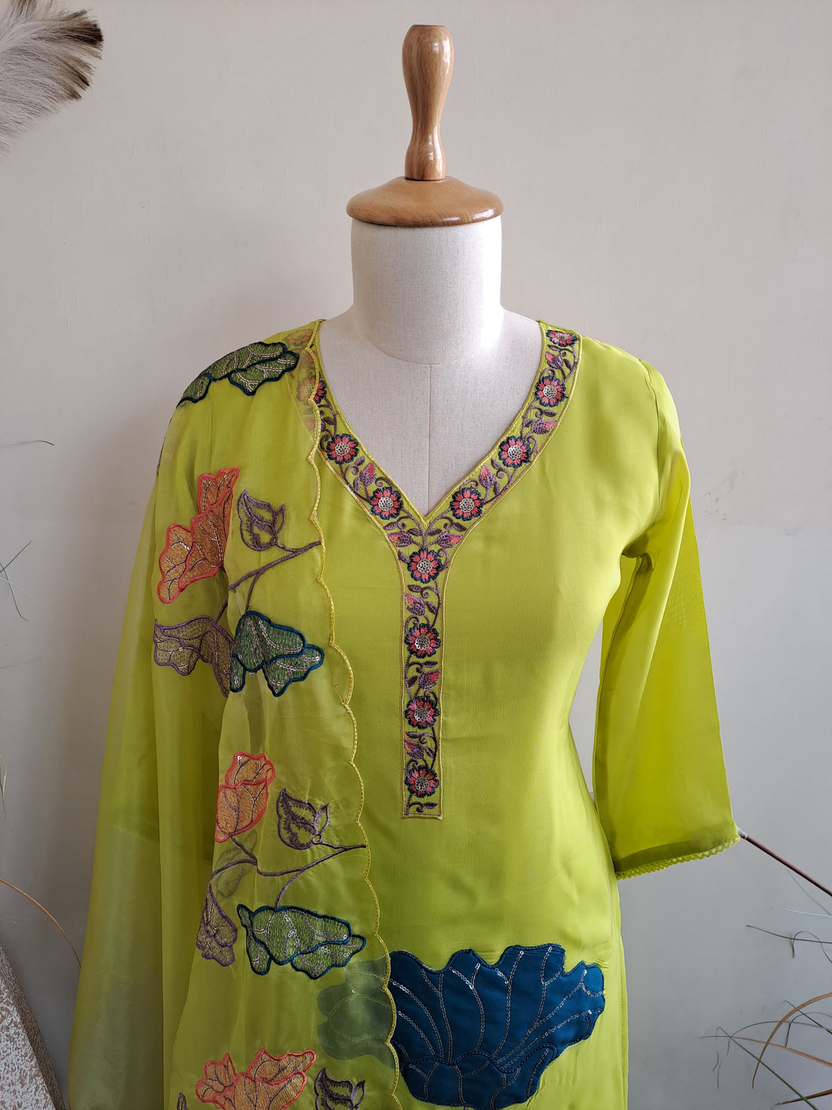 Premium organza applique work suit set