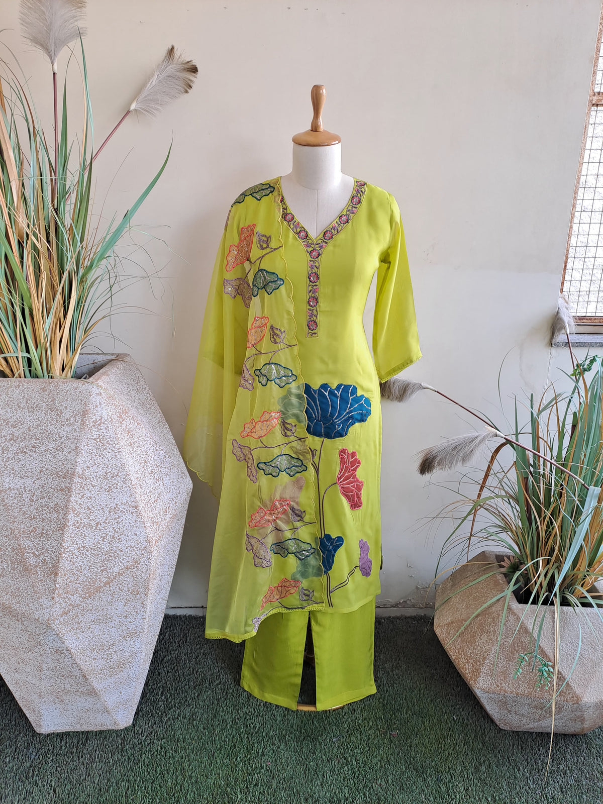 Premium organza applique work suit set